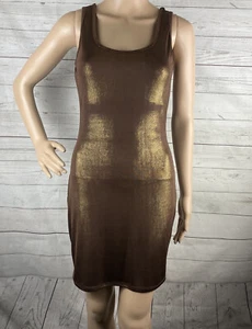 L8ter Bodycon Dress Medium Brown Golden Metallic Shimmer Sexy Back Zipper Short - Picture 1 of 12