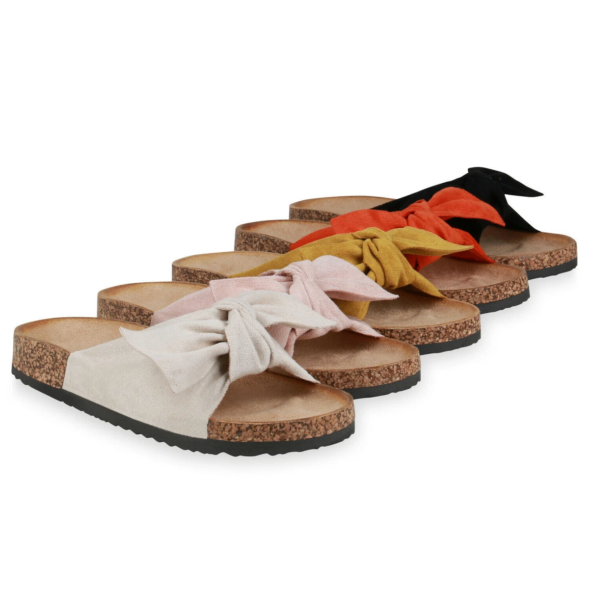 VAN HILL Damen Sandalen – Pantoletten Mit Schleifen, Korkoptik, Absatz 2 Cm, In Größe 37