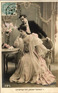  Vintage French Couple Love Romance RPPC Postcard Fancy Lingerie 1906 - Picture 1 of 3