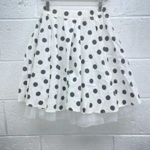 IVORY BLACK POLKADOT FRILL SKIRT MINI WOVEN MESH UNDERLAY FLARE COTTON UK 8 - Picture 1 of 3