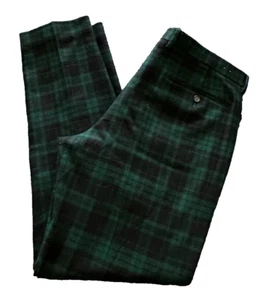 J. Crew Plaid Wool Bowery Pant 36X32 Green Black Preppy Office Business Trouser - Picture 1 of 6