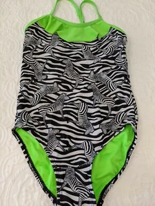 So girls sz. 8 zebra (green accents) one piece swimsuit. Adorable - Picture 1 of 7