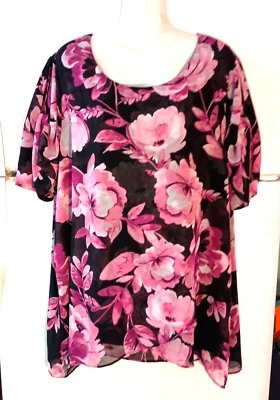SUSAN GRAVER TOP SUPERPUESTO GASA HOMBRO FRÍO ESTAMPADO FLORAL NEGRO CON ROSA 2X Foto 1 de 4
