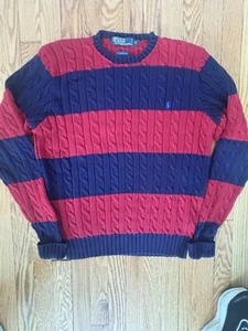 Polo Ralph Lauren Pullover Zopfmuster Blau Baumwolle Rundhals Herren M Vintage " - Bild 1 von 3