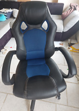 Racing Stuhl, Bürostuhl, Gaming Stuhl, Chefsessel Drehstuhl aus PU, schwarz-blau