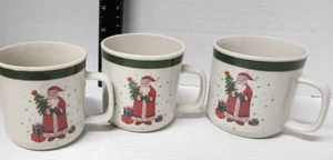 Folk Art Christmas Father Christmas Santa Stoneware Coffee Mugs Cups Set of 3 - Picture 1 of 4