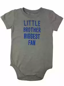 Infant Boys Gray Little Brother Biggest Fan Bodysuit Creeper Shirt - Picture 1 of 1