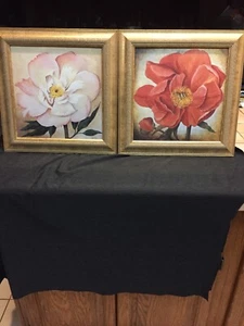 2 Cuadros de Flores Florales en Bonitos Marcos Decorativos de Oro Firmados SALLEY EN MUY BUENA CONDICIÓN - Imagen 1 de 12