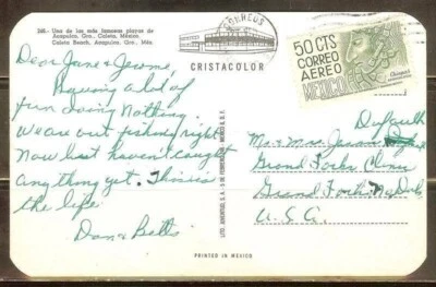 Nice Year of 1961 Mexico to US Post Card (Used). - Image 1 of 2