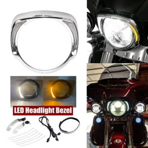 Chrome Headlight Trim Ring W/ LED Lights For Harley Electra Street Glide 2014-22 - Picture 1 of 11