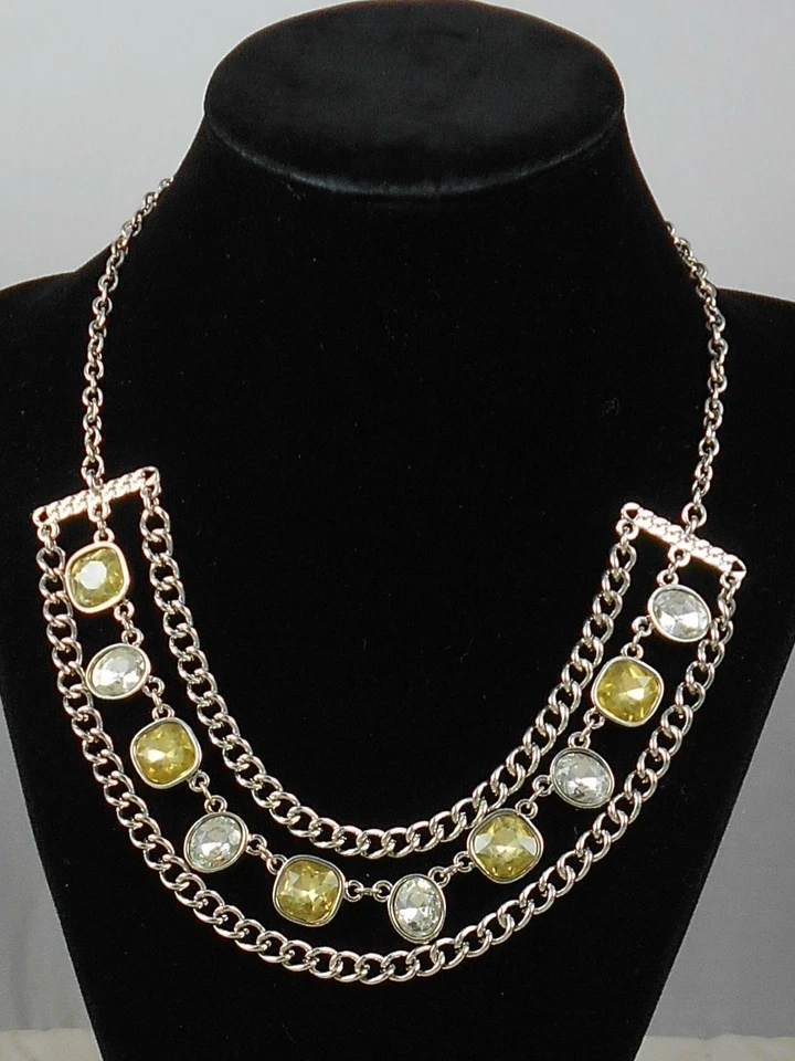 Jessica Simpson Silvertone LOVE STONED Bezel Set Crystal Frontal Necklace $42 - Image 1 of 1