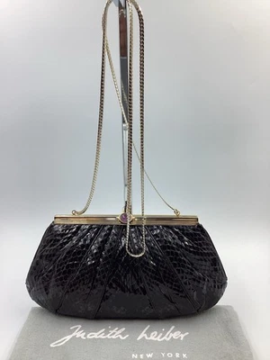 Bolso sin asas Judith Leiber genuino negro de piel de serpiente bandolera de hombro de noche COMO NUEVO Foto 1 de 4