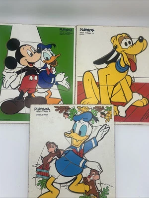 LOTE de (3) Rompecabezas Bandeja Madera Disney De Colección Playschool - Mickey Donald Pluto Foto 1 de 4