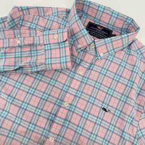 Camicia uomo Vineyard Vines taglia MEDIA slim fit blu balena rosa a quadri con bottoni - Foto 1 di 7