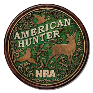 Insegna NRA American Hunter rotonda in rilievo decorazione parete 11,75" pollici Made in USA - Foto 1 di 4