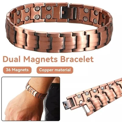 Men's Bracelet Magnetic Therapy Arthritis Pain Relief Pure Solid Copper Bangle - Image 1 of 4