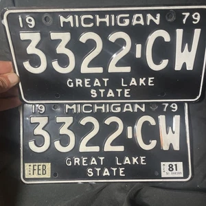 Par de matrículas de Michigan 1979 # 3322-cw - Imagen 1 de 4