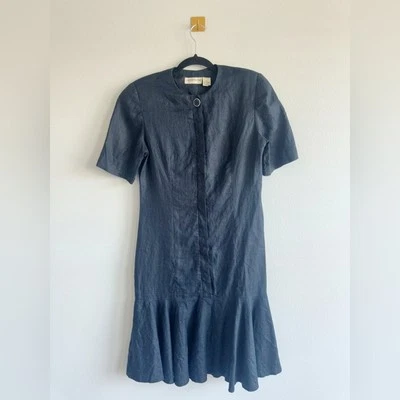 VTG Liz Claiborne Black Linen Dress Size 10 Minimalist Drop Waist Flounce Hem - Image 1 of 4