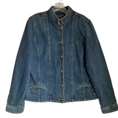 Винтажная военная джинсовая куртка Chaps женская XL синяя на пуговицах гранж коттедж ретро - Изображение 1 из 4