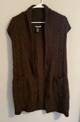 Mac & Jac женщин MED частичный шерсти коричневый длинный свитер жилет, кнопки - Изображение 1 из 4