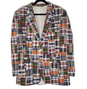 Jos. A. Blazer Bank Cotone Madras Patchwork Multicolore Due Bottoni Made India 43L - Foto 1 di 17
