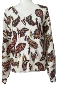 Suéter LOFT para mujer cuello en V estampado suave cachemira marfil talla mediana - Imagen 1 de 5