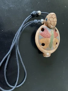 Handmade Pottery Turtle Whistle Necklace Vtg. Cabo San Lucas Butterfly - Picture 1 of 3