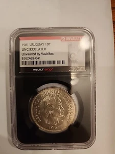 1961 Uruguay Silver 10 Pesos Uncirculated Vault Box Unvaulted NGC 10P Black Core - Picture 1 of 2