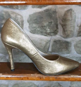 French Connection Shoes Sz 7 39 Gold Court Stiletto Cushioned Sole Vegan Leather - Picture 1 of 12