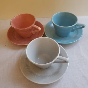 Juego de 3 tazas y platillos Homer Laughlin Harlequin Fiesta rojo blanco azul EE. UU. - Imagen 1 de 11