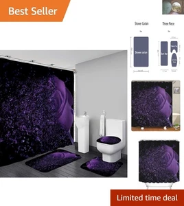 Wasserdicht Lila Rose 4-teiliges Duschvorhang Set & rutschfeste Teppiche für Eleganz - Bild 1 von 9