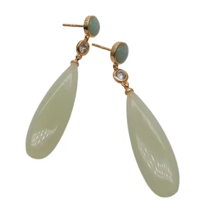 2" Crystal Jade Teardrop Green Jade Amazonite Drop Earrings - Picture 1 of 7