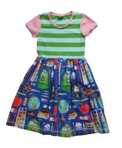 Girls size 8 Knit Back To School Theme Dress K Pea - Picture 1 of 5