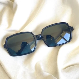 MCM Vintage 60s Mod Wide Rectangle Black Square Sunglasses JAPAN - UNISEX - Picture 1 of 8