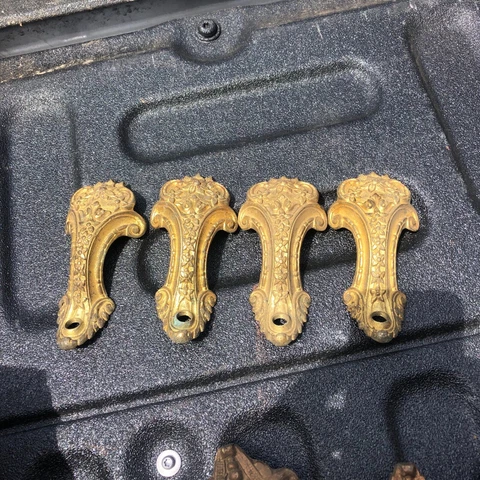 vintage lighting fixture brackets - pan arms NOS - brass? 5” x 2.5” elegant Cover