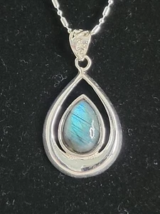 Natural Labradorite Pendant 925 Sterling Silver Signed YT 20" Bead Bar Chain SLP - Picture 1 of 9