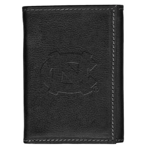 North Carolina Tarheels UNC Leather Tri-Fold Wallet Black Trifold - Picture 1 of 6