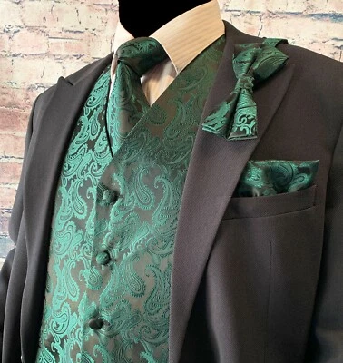 Paisley Dress Vest Necktie Bow tie Hankie for Suit or Tuxedo Prom Wedding 4pcs - Image 1 of 3