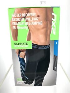 2XU Men's Elite Power Recovery Compression Tights-Small, Blk/Dnm, Style MA4417b