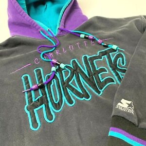 Vintage Starter Charlotte Hornets Double Hood Hoodie Sweatshirt Size Large
