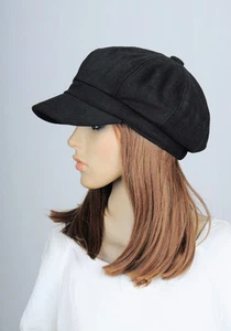M208 schwarz einfarbig cool trendy Winter Herbst Mütze Kappe Visier Zeitungsjunge Damen - Bild 1 von 10