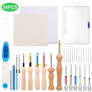 36pcs Punch Needle Embroidery Set Poking Pen Cloth Cross Stitch Tool Starter Kit - Picture 1 of 7