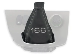 PARA ALFA ROMEO 166 FUNDA PALANCA DE CAMBIOS CUERO NEGRO BORDADO HILO GRIS - Imagen 1 de 4