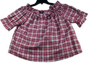 Tommy Hilfiger Blouse Womens Size Small Red Blue Checks On Off the Shoulder New - Picture 1 of 5