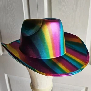 Iridescent Rainbow Cowboy Cowgirl Hat Adult Pride Costume Party Bachelorette NEW - Picture 1 of 3