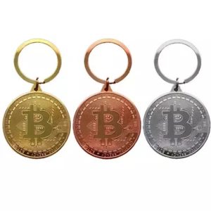 Bitcoin Keychain Gold/Silver Plated Bitcoin Keychain Business Gifts 3 Color's - Picture 1 of 15