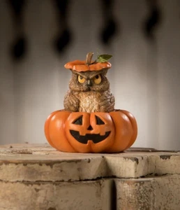 Bethany Lowe Mr. Grumps Owl & Pumpkin Figurine ~~ Halloween Must-Have - Picture 1 of 2