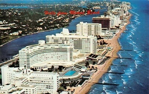 Hello From Miami Blue Waters Hotel Row Aerial View Miami Beach,FL Vtg Postcard - Picture 1 of 2