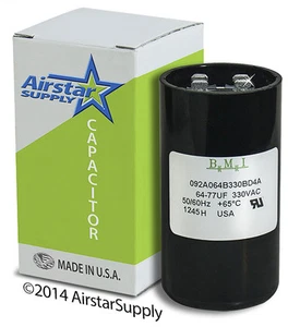 64 - 77 uF x 330 VAC  BMI # 092A064B330BD4A Motor Start Capacitor  USA - Picture 1 of 6