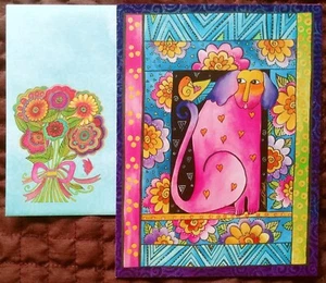 "Laurel Burch, Pink Puppy", (1) Leanin Tree Birthday Day Card, With (1) Envelope - Picture 1 of 8